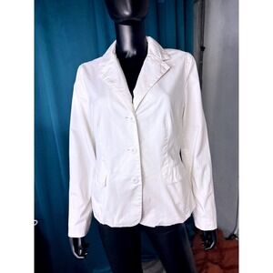 Madison & Max Womens Blazer Jacket Button Front White Cotton Blend Medium M